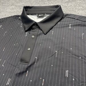 PXG Mens Golf Polo Shirt XL Black Pinstripe Golf Club Tee Print Short Sleeve